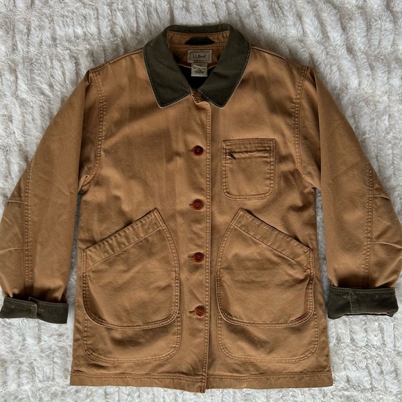 LL Bean Vintage Chore Coat Barn Jacket Tan Womens S - Picture 2 of 16